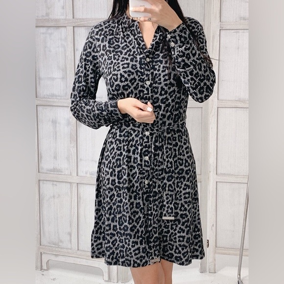 Michael Kors Dresses & Skirts - Michael Kors Black and Gray Leopard Print Slinky Mini-Dress